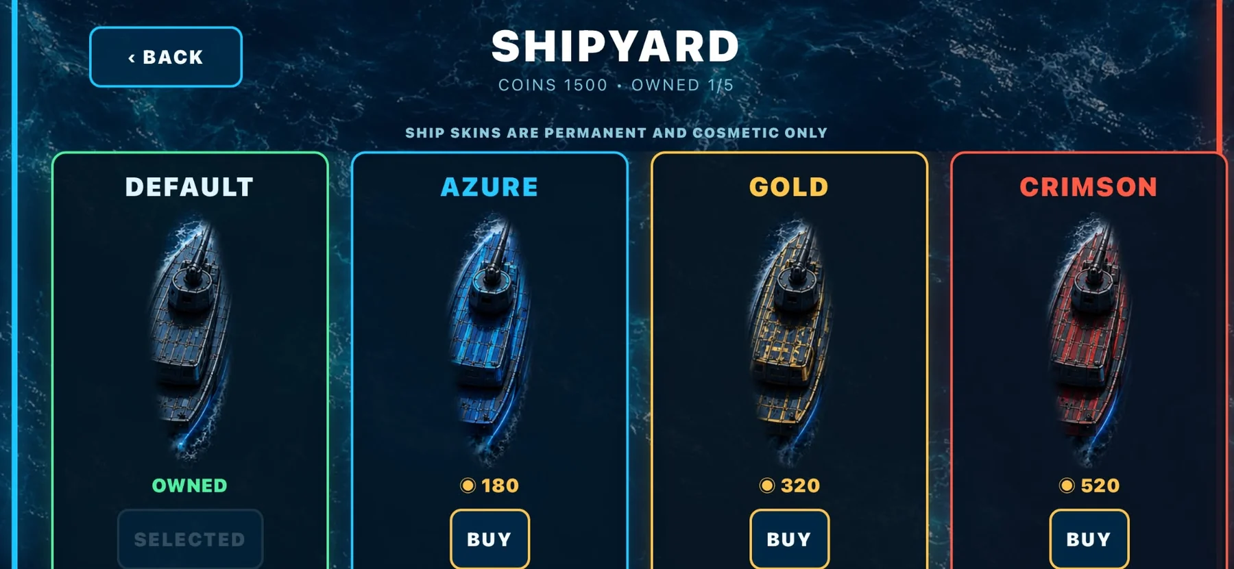 Sea Duel shipyard and ship skins
