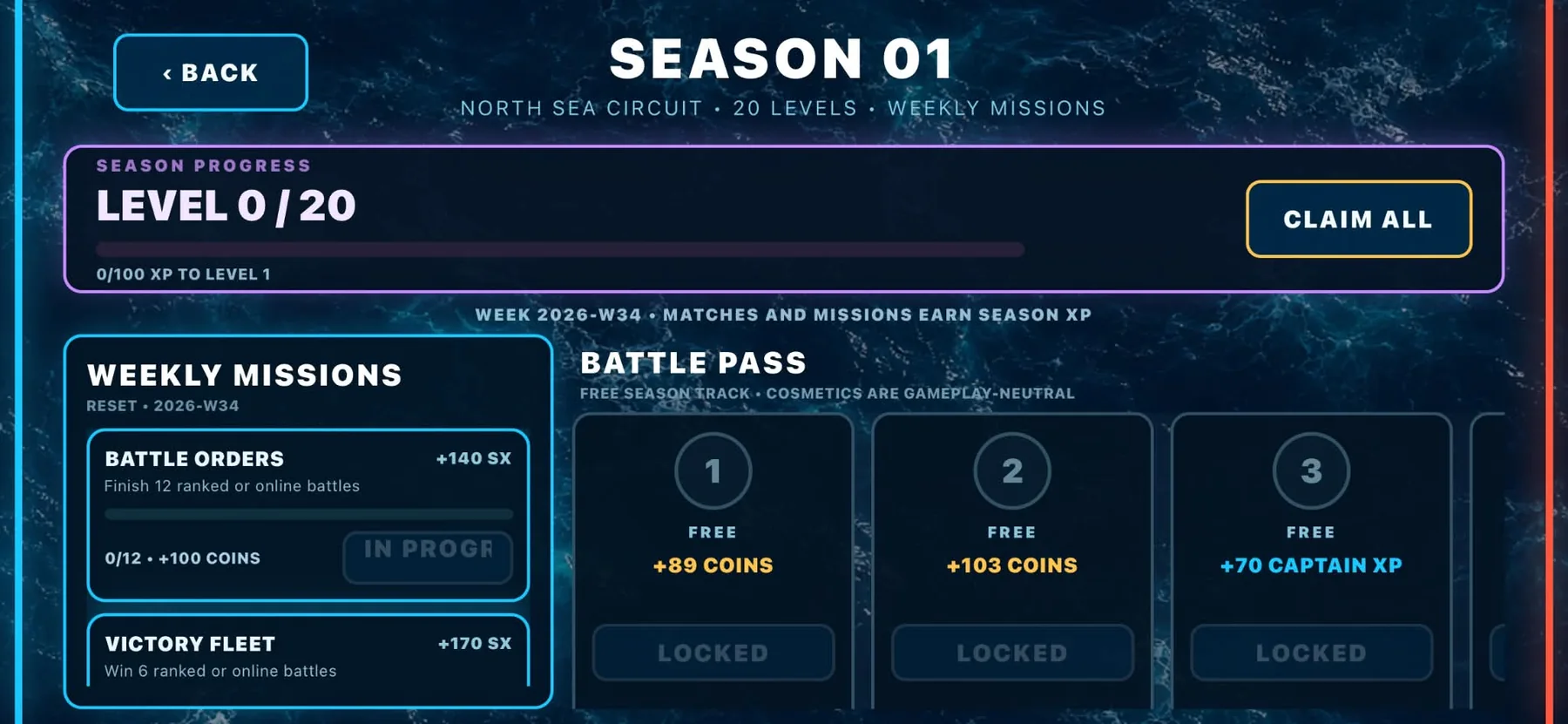 Sea Duel Season 01 progression and Battle Pass screen