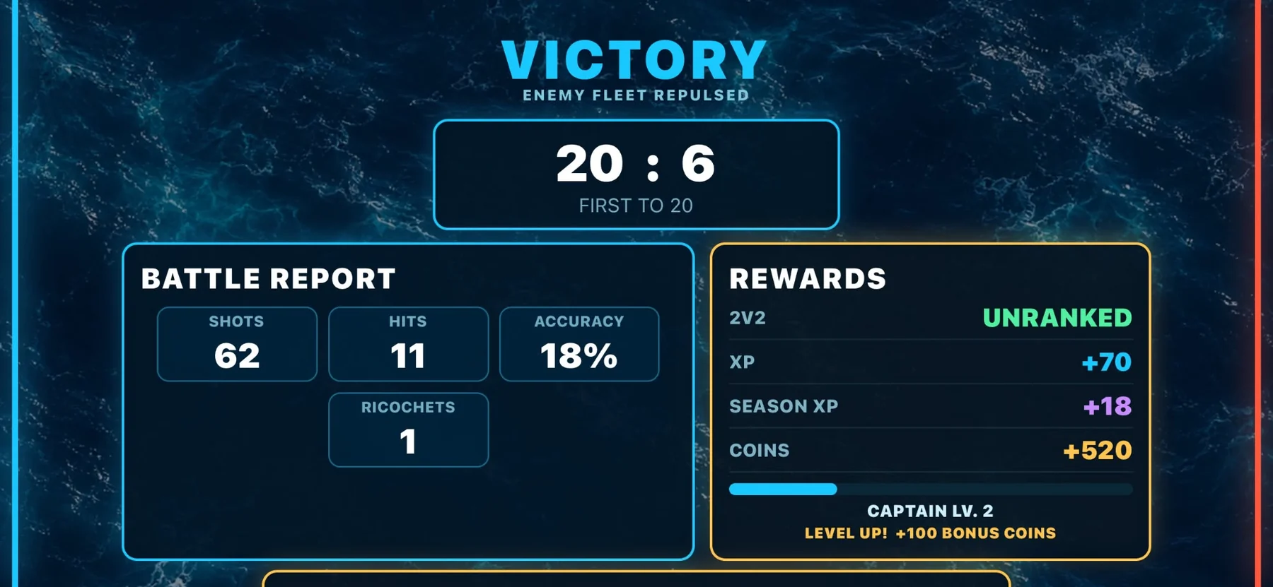 Sea Duel victory and battle report screen