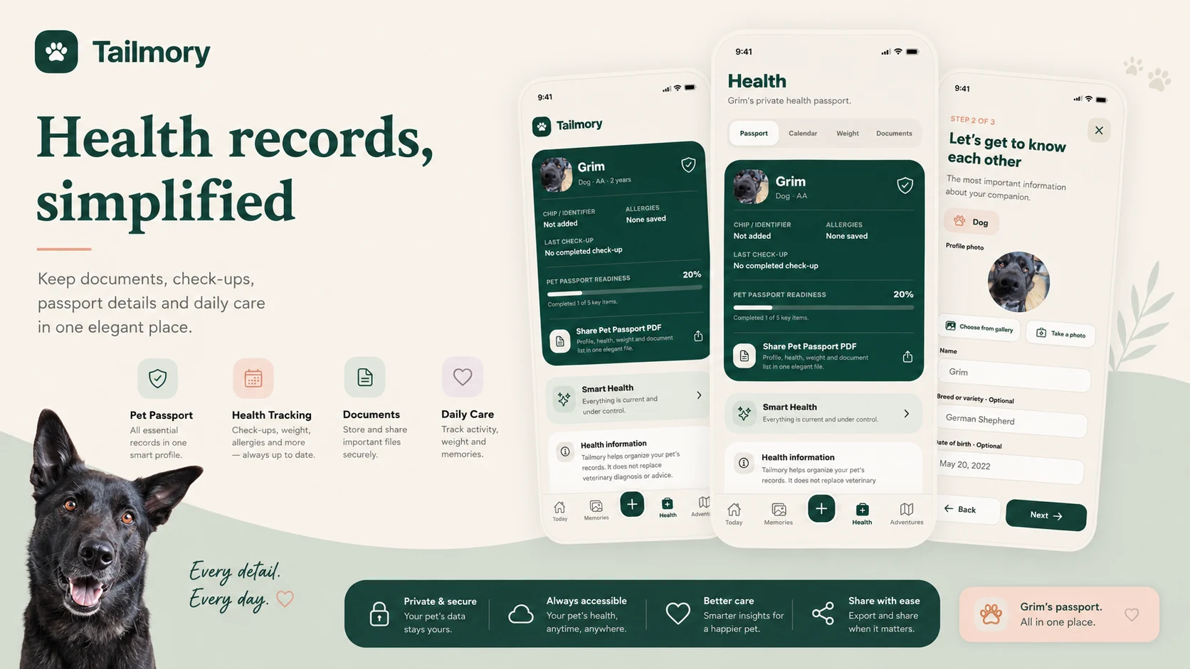 Tailmory pet health passport and documents