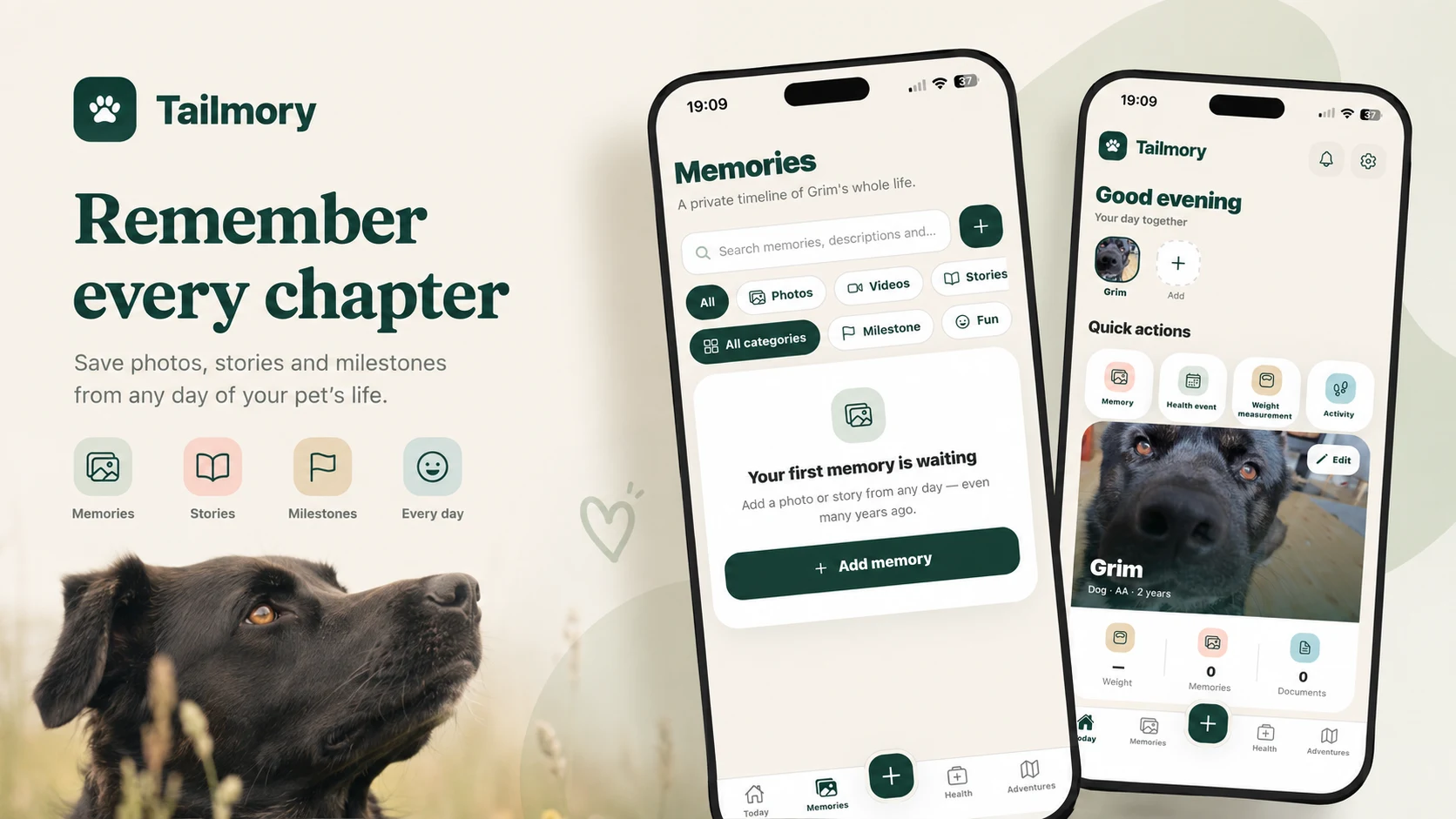 Tailmory memories timeline and pet profile